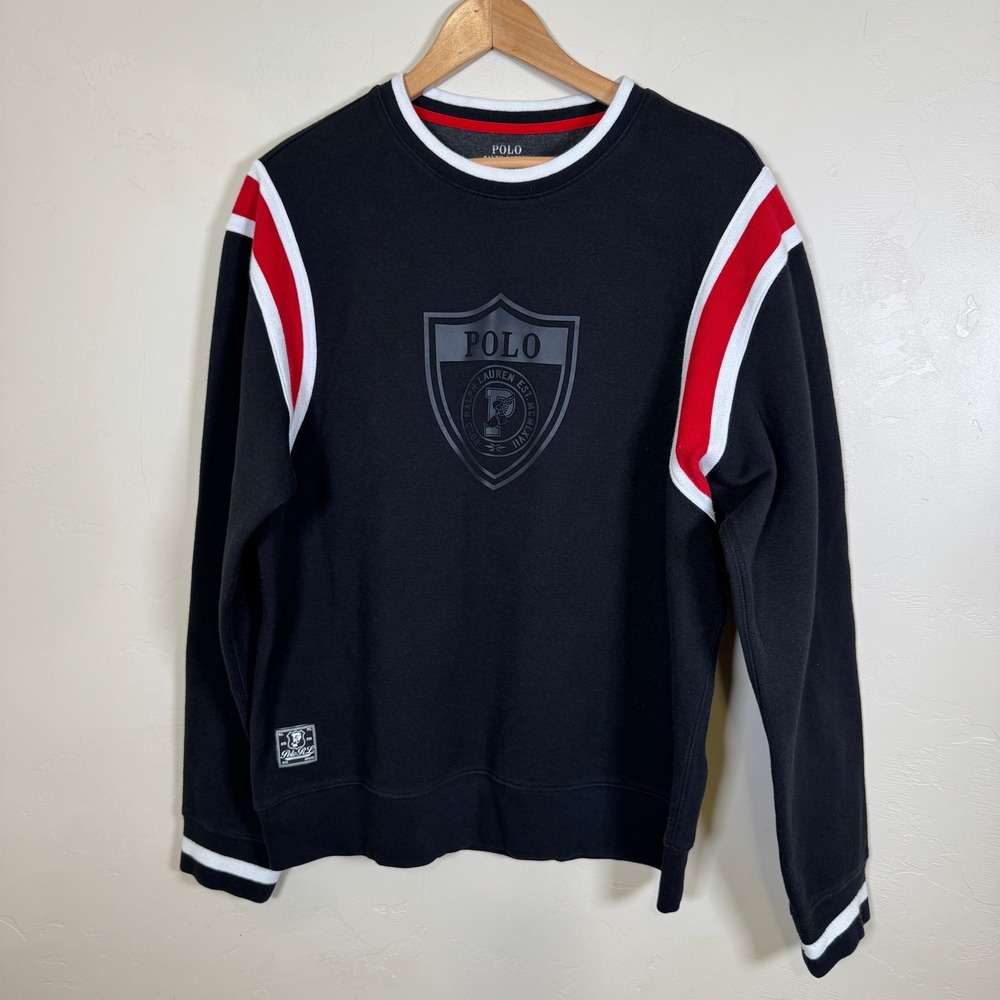 Y2K Polo Ralph Lauren Varsity Crest Crew Neck Sweatshirt Mens Size L Colligate